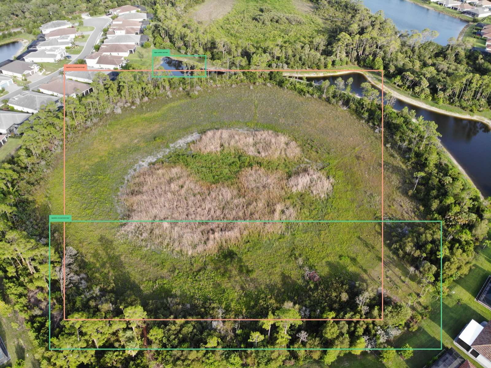 The same basin capture with the vegetated area outlined by the reviewer.
